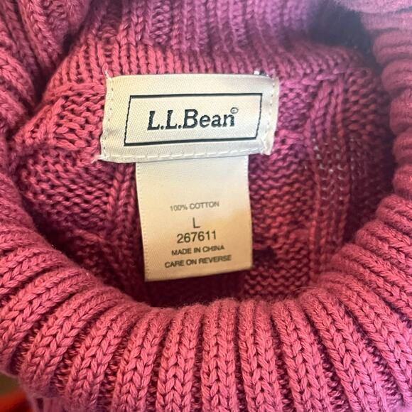 LL Bean Sweater Womens L Chunky Cable Knit Turtleneck Mauve Fisherman Preppy Ski - Picture 3 of 4